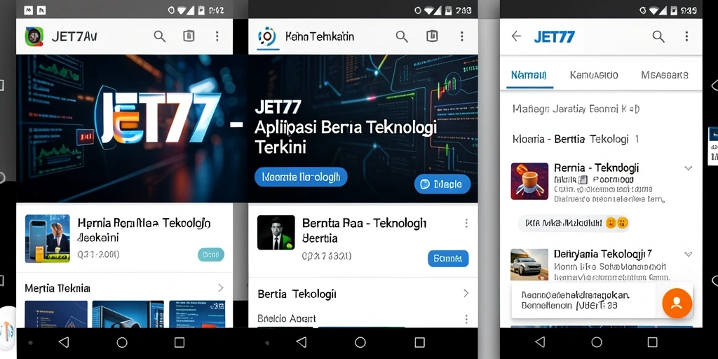 Tampilan utama JET77 menampilkan berita teknologi terbaru dengan antarmuka yang bersih.