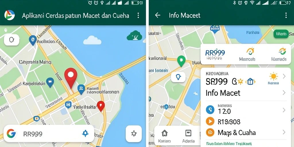 Tampilan antarmuka RR999 dengan informasi kemacetan dan cuaca terkini.