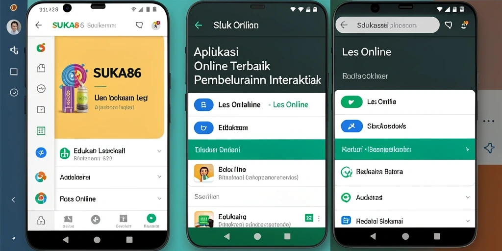 Screenshot antarmuka aplikasi Les Online SUKA86 yang interaktif.